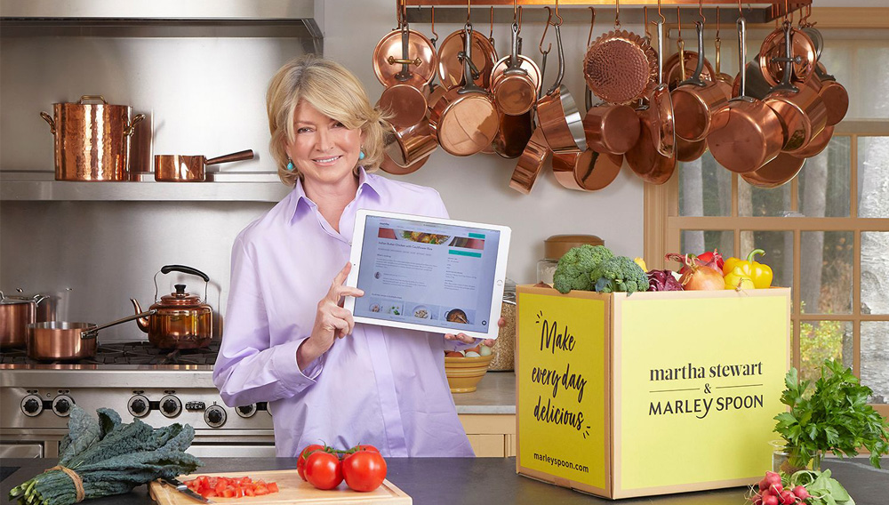Martha Stewart with the Marley Spoon recipe app and meal subscription box (Photo courtesy of Marley Spoon US)