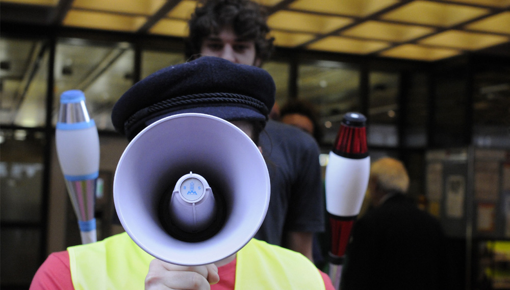 Activist with megaphone