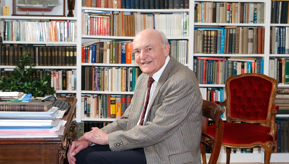 Prof. Ludwig Narziss at home at his desk