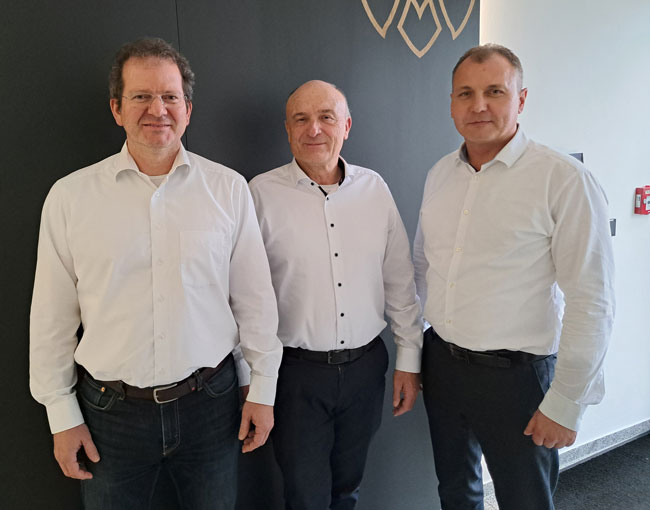 (Left to right) Martin Schöttl-Pichlmaier and Pascal Piroué with Christian Broich (Left to right) Martin Schöttl-Pichlmaier and Pascal Piroué, seen here with Christian Broich, director of Plants and Finance