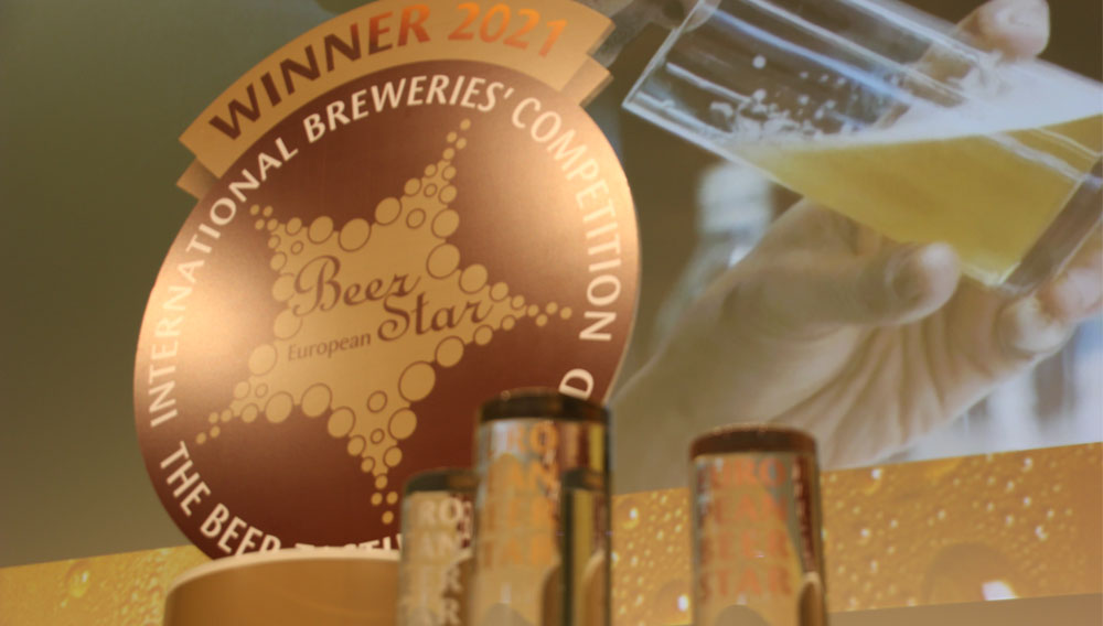 Trophies and Logo of the European Beer Star competition 2021 (Photo: Private Brauereien Bayern)