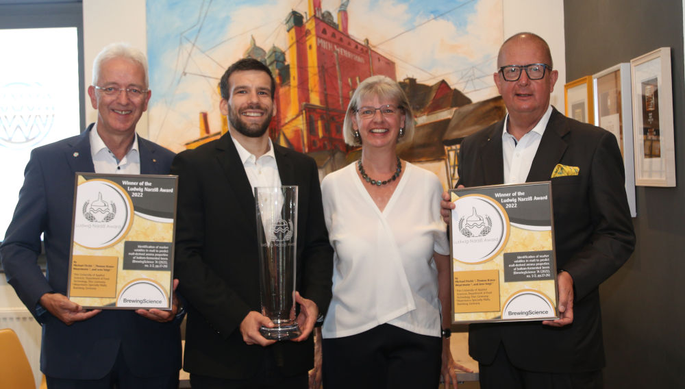 Ludwig Narziss Award for Brewing Science 2022, part 2; from left: J. Voigt, M. Féchir; L. Junkersfeld; T. Kraus-Weyermann