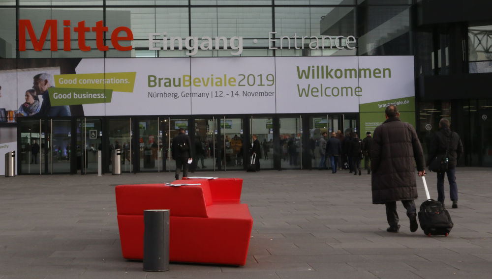 Entrance of the exhibition centre in Nuremberg at BrauBeviale 2019