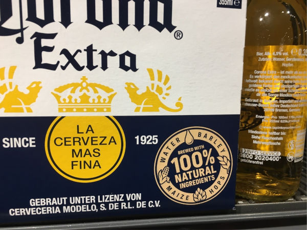 Positioned as a superpremium brand, Corona Extra on sale in Germany is brewed in Belgium and imported by AB-InBev Germany (photo: BRAUWELT International)