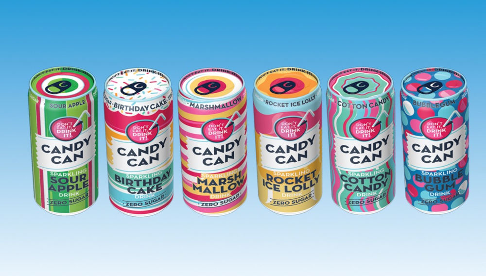 Six CandyCan cans in a row (Picture: Ardagh Metall Packaging)