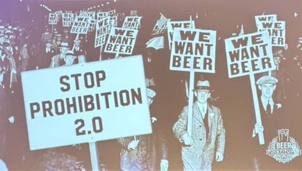 Picture of a Labour Union anti-Prohibition march in 1931, to which a protest sign was added afterwards, which reads “Stop Prohibition 2.0” (Photo: Courtesy of the Beer Institute)