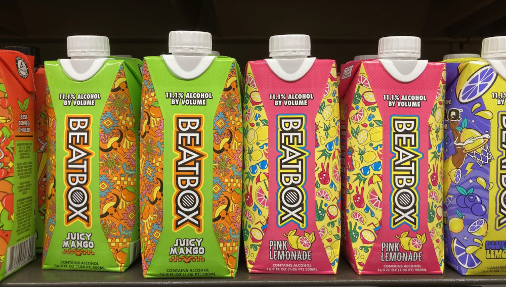 Colourful beatbox packages on a supermarket shelf