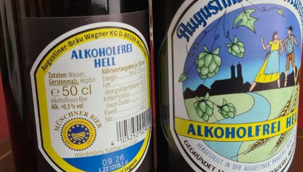 Two bottles of Augustiner Braeu alcohol free