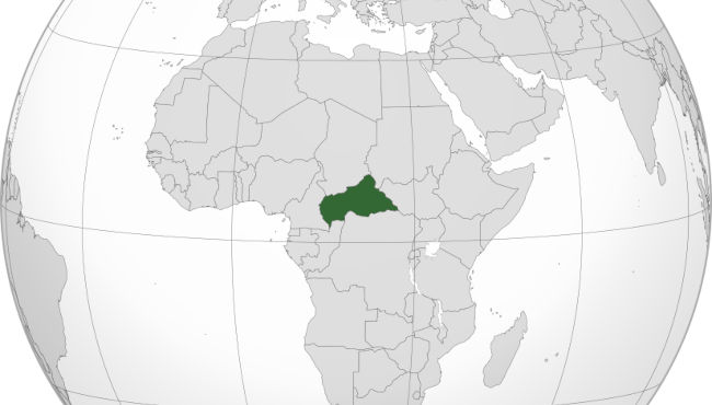 : Central African Republic (centered orthographic projection), (Graphic: M.Bitton, CC BY-SA 4.0, via Wikimedia Commons)