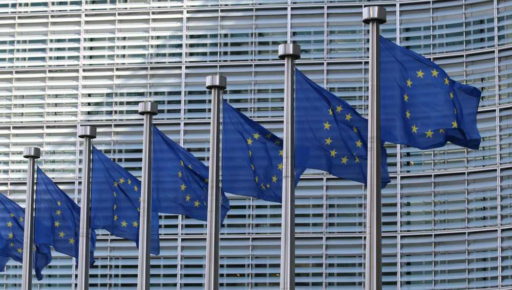 European flags in front of a modern building (Photo by Guillaume Perigois on Unsplash)