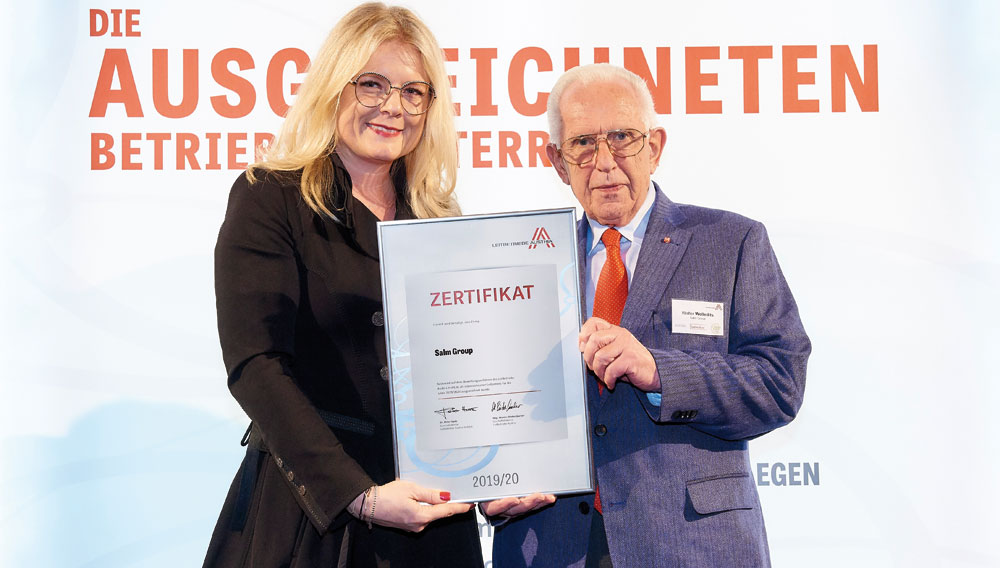 Der Braumaschinenhersteller Salm GmbH, Wien, u00d6sterreich ist von der Leitbetriebe GmbH, Wien u00d6sterreich beim Jahresstartevent 2019 der LBA als Leitbetrieb rezertifiziert worden