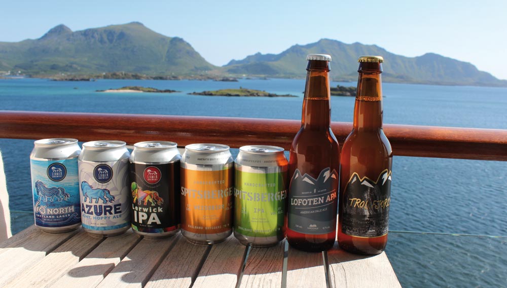 Nordisches Bier-Potpourri (v.li.): Lerwick, Spitzbergen/Svalbard, Lofoten