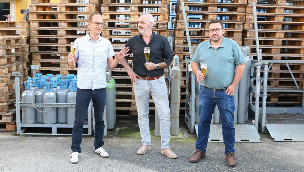 Tobias Kerz (Obmann VeW Unterfranken), Friedrich Wilhelm (GF Spessart Brauerei), Stefan Mützel (Leitung Technik, Spessart Brauerei, DBMB Nordbayern)