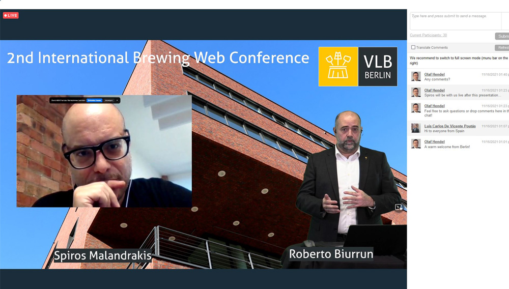 Spiros Malandrakis bei der International Brewing Web Conference der VLB im Video-Gespräch mit Roberto Biurrun