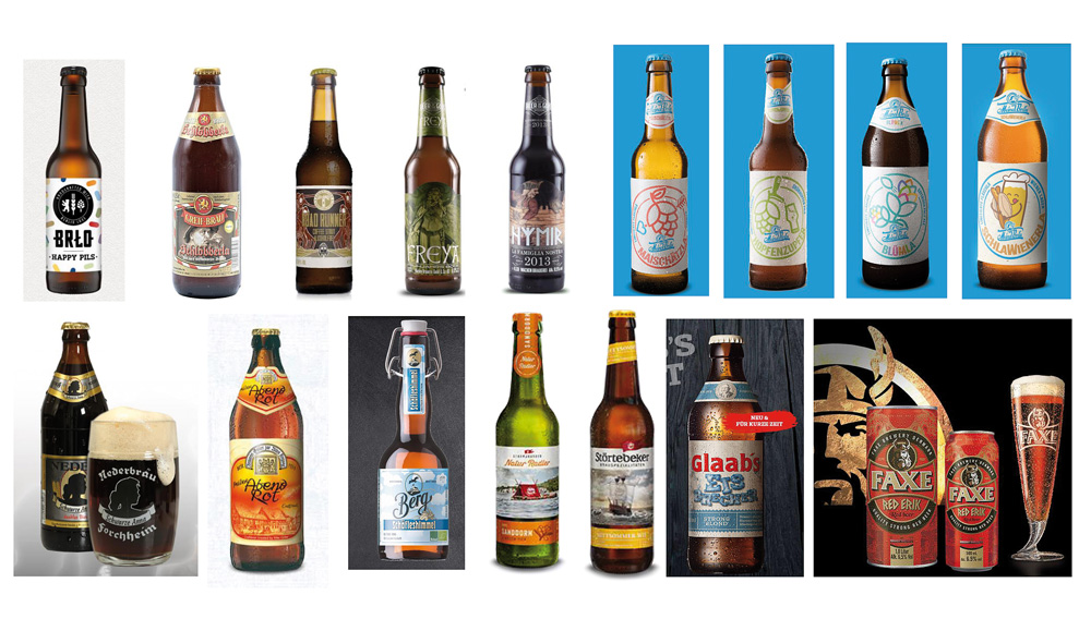 Beispiele verschiedener Bierflaschen für kontextuelle Biervermarktung