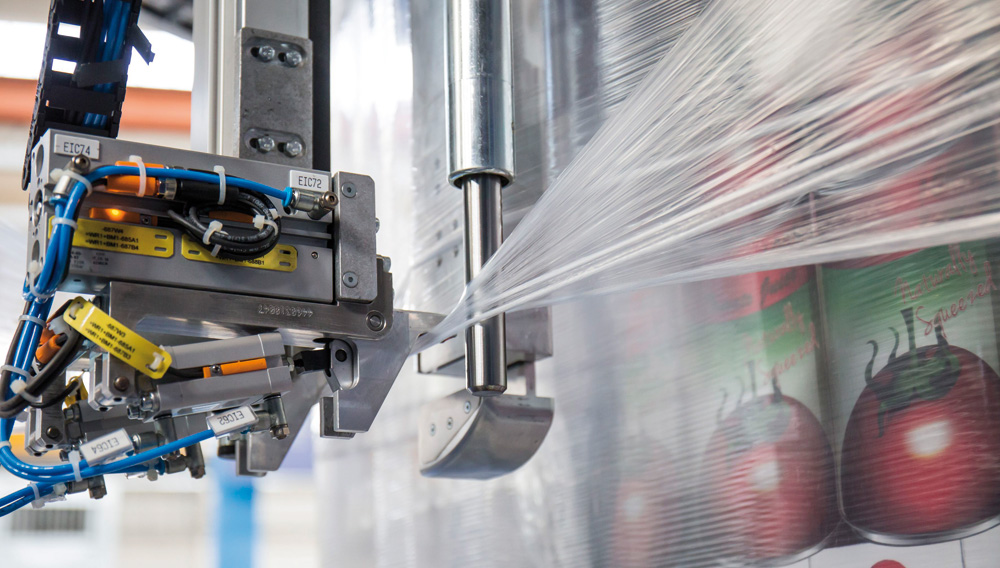 Die End-of-Line-Lösungen ermöglichen im Bereich der Verpackungsmaschinen Materialeinsparung von bis zu 50 Prozent (Foto: Robopac)