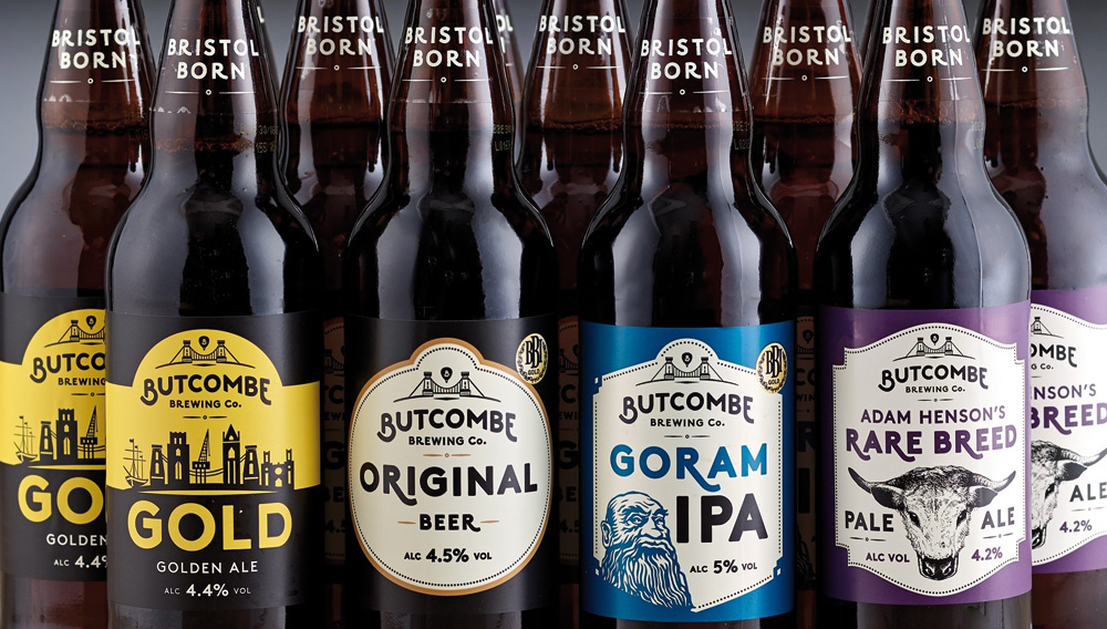 Produktfoto von verschiedenen Bieren der Butcombe Brewery aus Bristol, UK