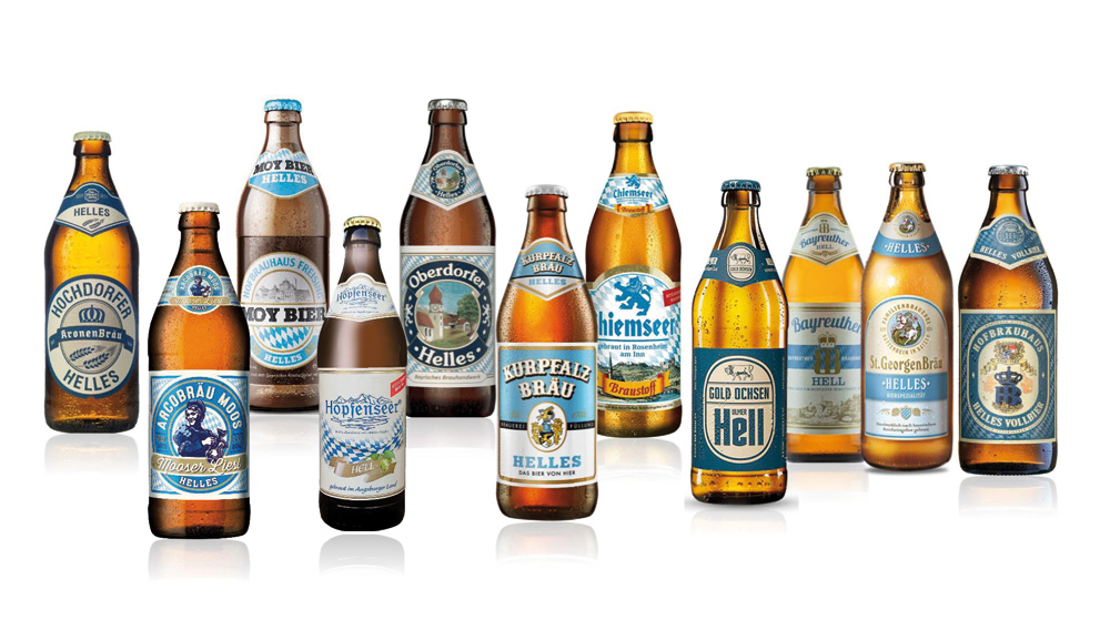 Auswahl an verschiedenen Flaschen Helles (Quelle: K&A BrandResearch AG)