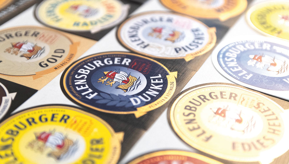 Die neuen kaltveredelten Etiketten der Flensburger Brauerei