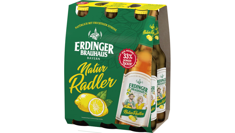 Produktfoto eines Karton-Sechserträgers des neuen Erdinger NaturRadlers